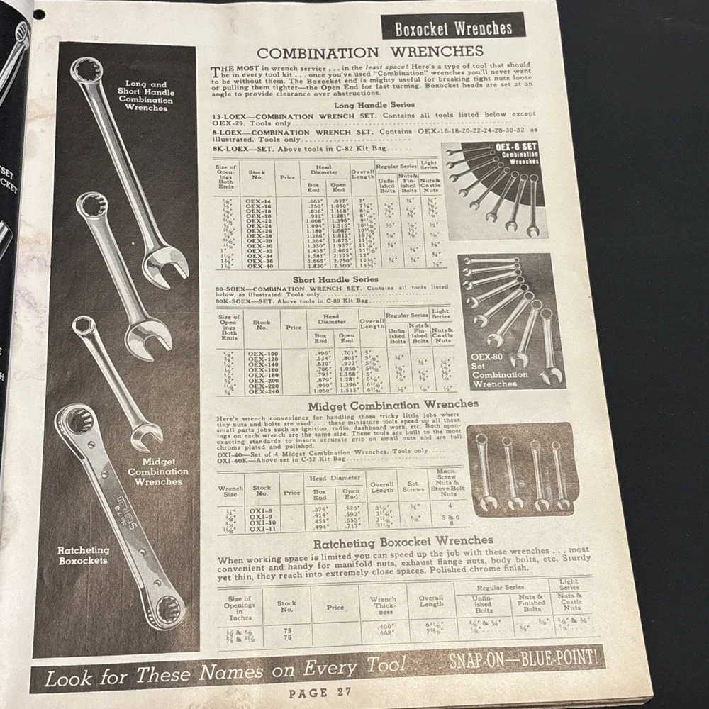 Vintage 1942 Snap On Catalog Blue Point Tools Catalog P WWII Era 96 Pages
